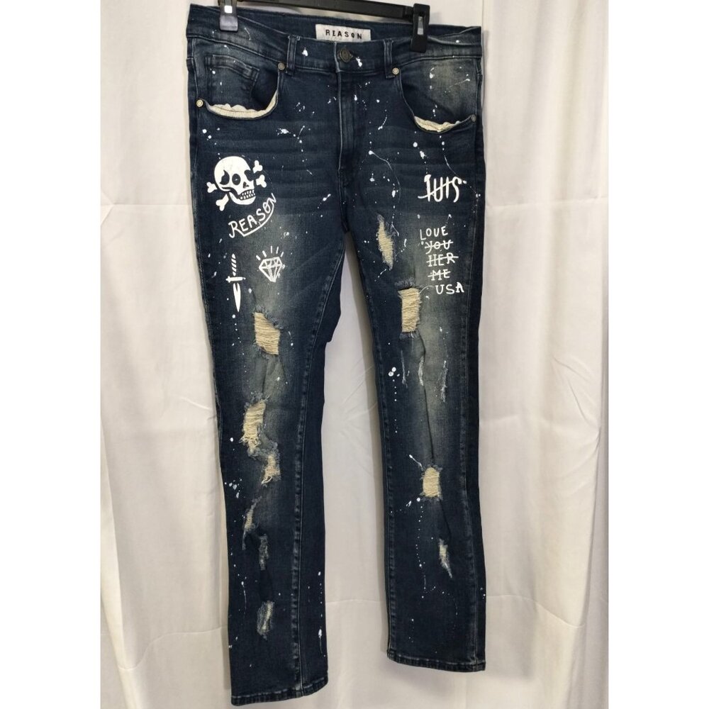 Reason Men's Blue W/ Paint Marks Pants/Jeans/Slim fit Sz 34 SKU 3060